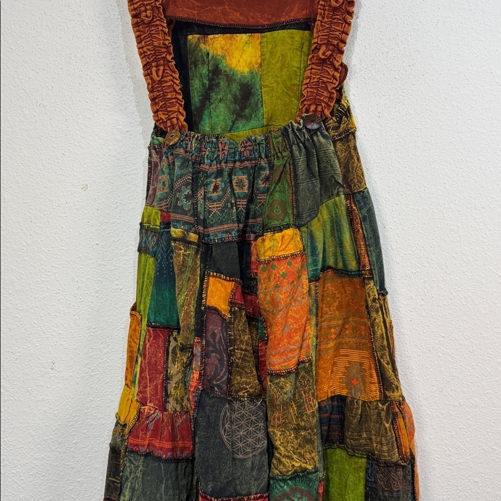 Handmade Bohemian Multi Color Wide-Leg Patchwork Cotton Jumpsuit size Medium - Picture 8 of 11